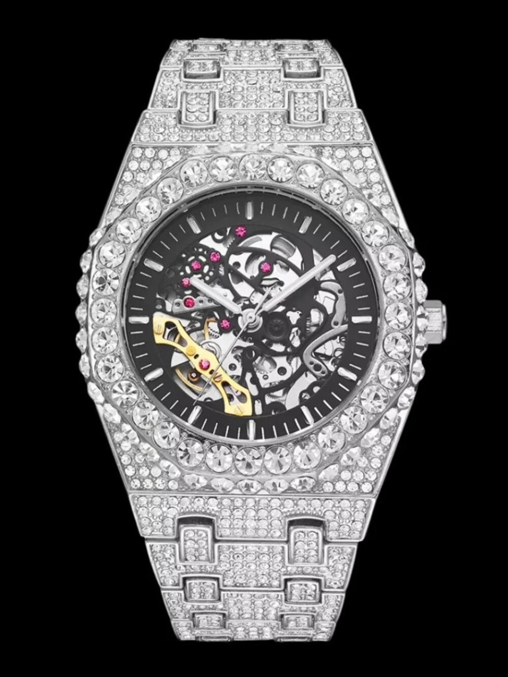 Self-Wind Mechanical Skeleton Iced Out Diamond Watch